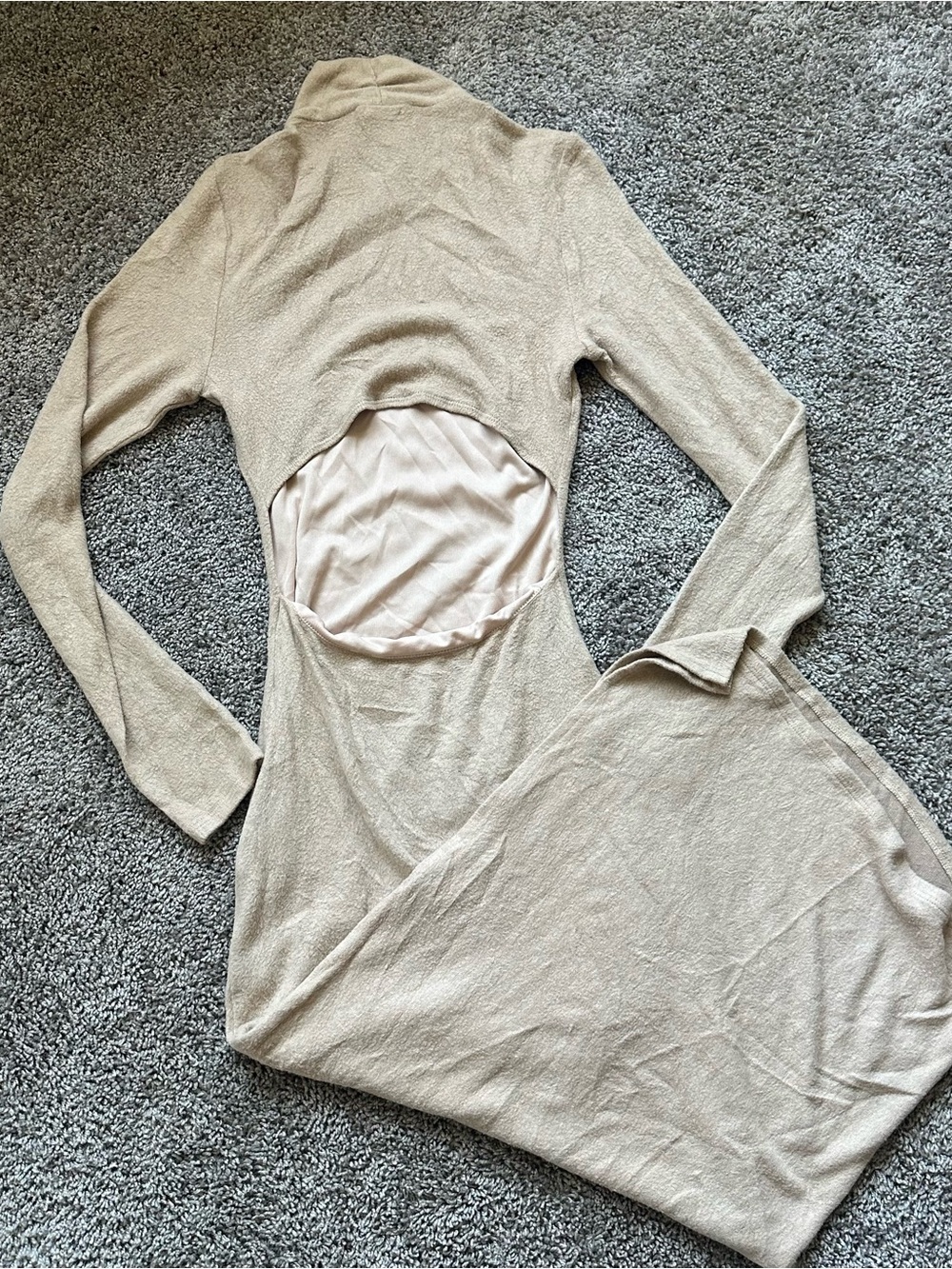 Le Lis Beige Maxi Dress with Back Cutout